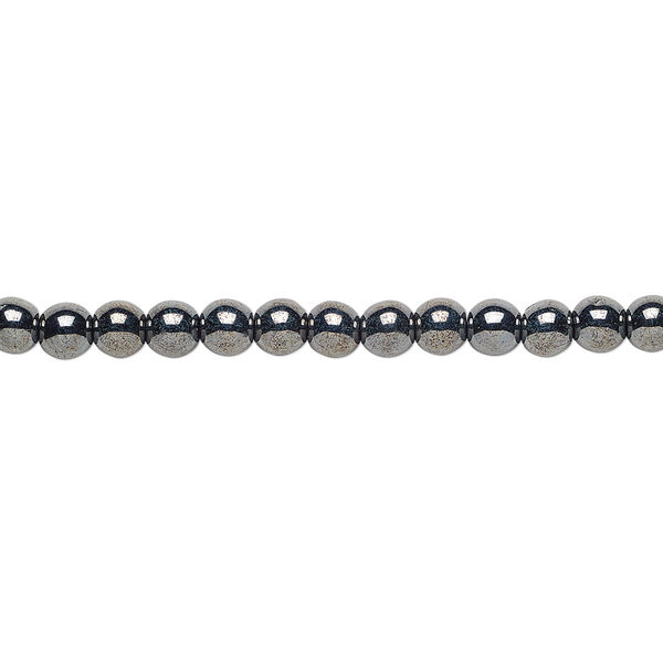 Bead, Czech glass druk, opaque hematite, 4mm round. Sold per 15-1/2" to 16" strand. image number 0