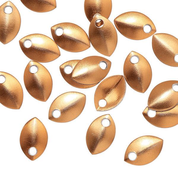 Component, anodized aluminum, orange, 11x7mm 2-sided curved scale blank with 1.5mm hole, 20 gauge. Sold per pkg of 20. image number 0