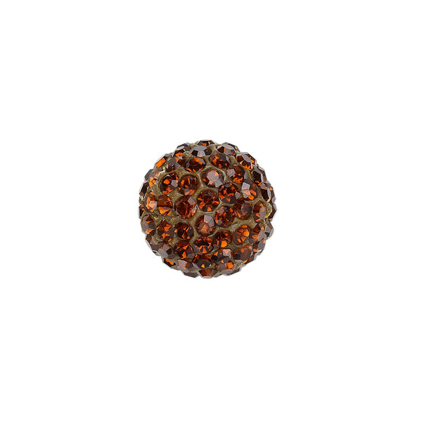 Bead, glass rhinestone / epoxy / resin, brown, 14mm round. Sold individually. image number 0