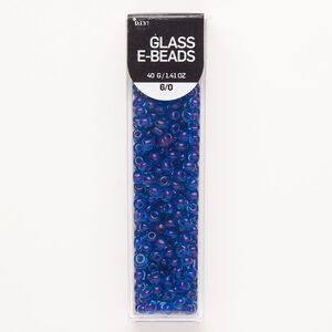 Seed bead mix glass 1pk #6 round, opaque purple and blue, 40 gram