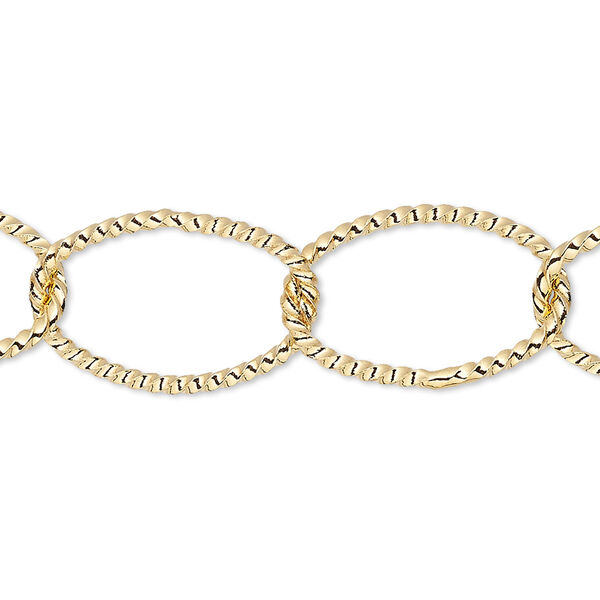 Chain, gold-plated brass, 14mm twisted oval cable. Sold per pkg of 5 feet. image number 0