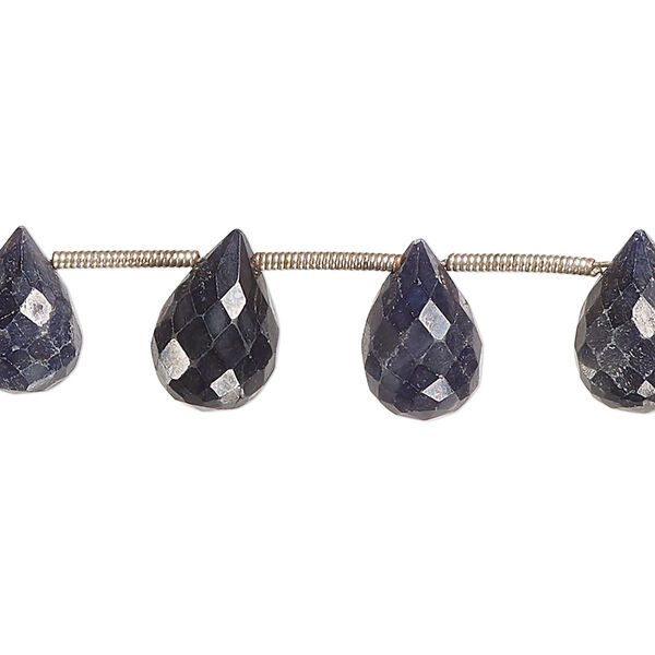Bead, blue sapphire (dyed), dark, 11x7mm-13x9mm hand-cut top-drilled faceted teardrop, C grade, Mohs hardness 9. Sold per pkg of 16. image number 0