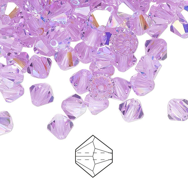 Bead 144pk violet AB, Preciosa Czech crystal 6mm bicone image number 0