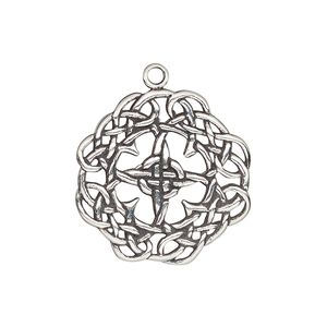 Charm, antiqued sterling silver, 24mm single-sided Celtic weave. Sold individually.