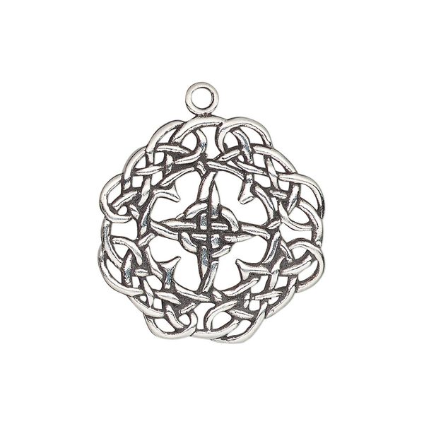 Charm, antiqued sterling silver, 24mm single-sided Celtic weave. Sold individually. image number 0