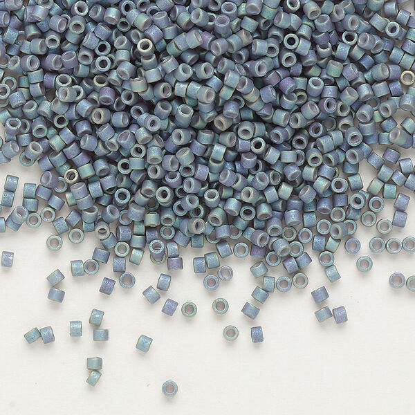 Seed bead, Delica®, glass, pkg/50g, #11 round, opaque matte metallic gold iris blue slate (DB-1063). image number 0