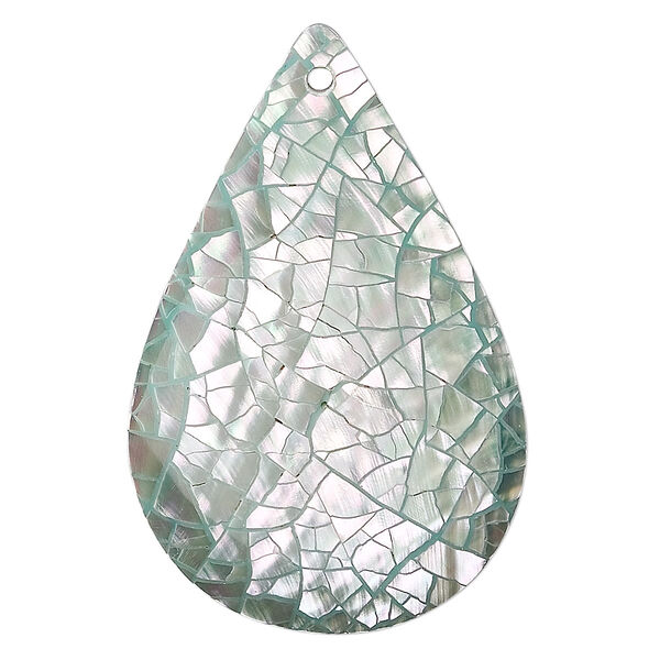 Focal, abalone shell and resin (assembled), 52x33mm-52x35mm crackled teardrop. Sold individually. image number 0