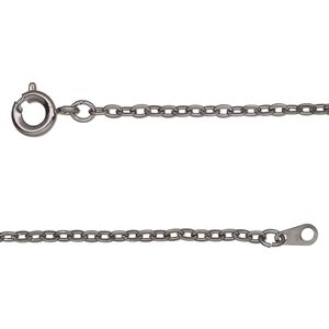 Chain, gunmetal-finished steel, 2mm, oval, 18 inches with springring clasp. Sold individually.