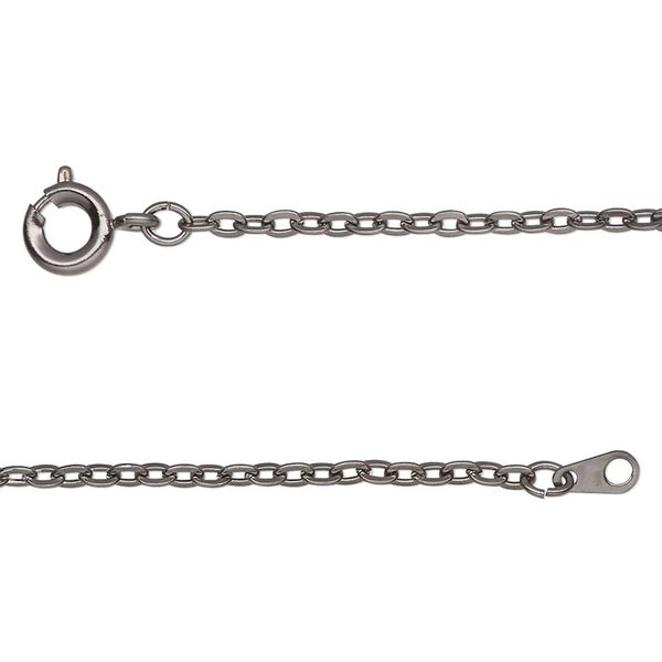 Chain, gunmetal-finished steel, 2mm, oval, 18 inches with springring clasp. Sold individually. image number 0