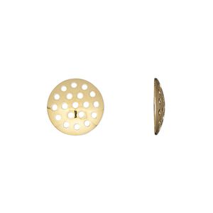 Component, gold-plated brass, 12mm perforated disc. Sold per pkg of 20.