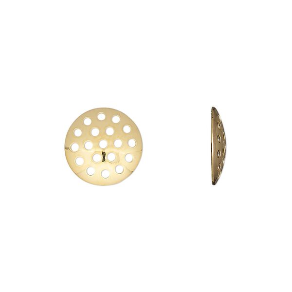Component, gold-plated brass, 12mm perforated disc. Sold per pkg of 20. image number 0