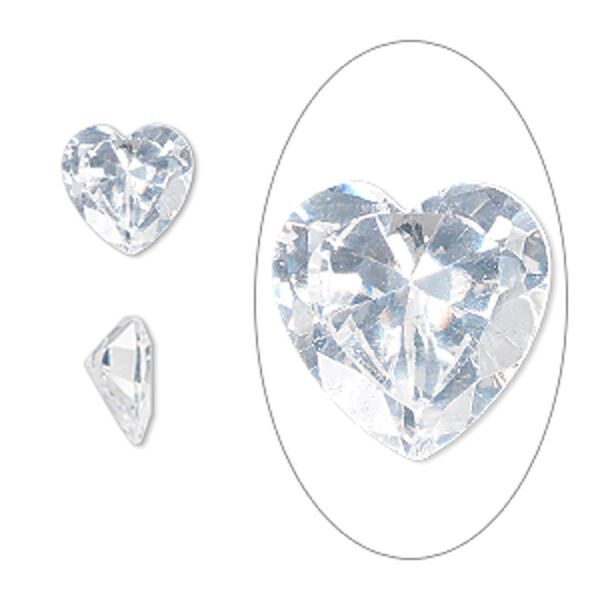 Gem, cubic zirconia, white, 10x10mm faceted heart, Mohs hardness 8-1/2. Sold individually. image number 0
