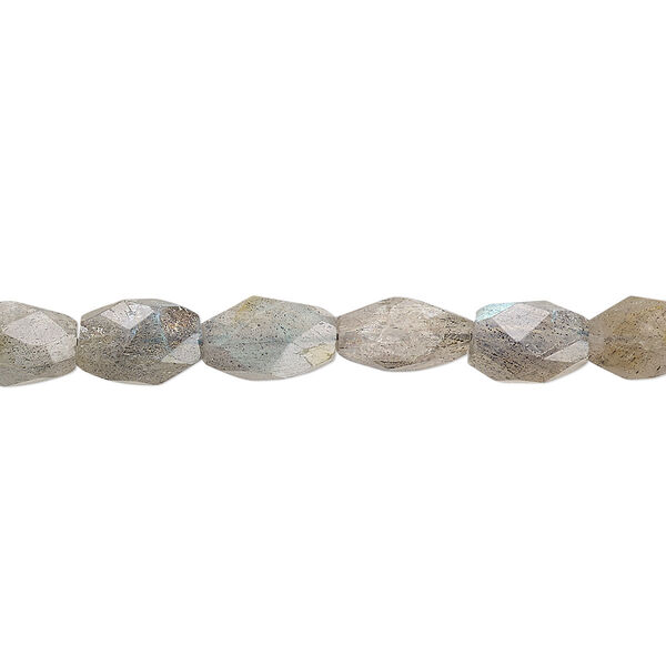 Bead, labradorite (natural), 6x5mm-10x6mm hand-cut faceted puffed oval, B grade, Mohs hardness 6 to 6-1/2. Sold per 13-inch strand. image number 0