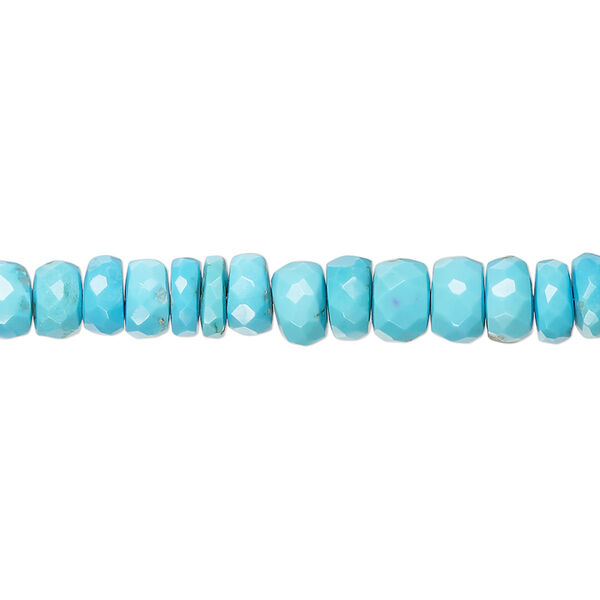 Bead, turquoise (dyed / stabilized), blue, 3x1mm-6x4mm graduated faceted rondelle with 0.5-1.5mm hole, B- grade, Mohs hardness 5 to 6. Sold per 17-inch strand. image number 0