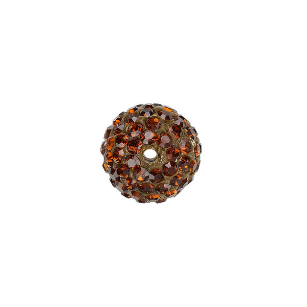 Bead, glass rhinestone / epoxy / resin, brown, 14mm round. Sold individually. image number 1