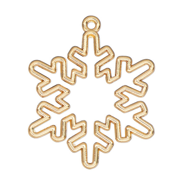 Component, resin frame, gold-finished "pewter" (zinc-based alloy), 33x30mm open snowflake. Sold per pkg of 2. image number 0