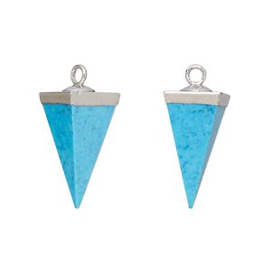 Drop, silver-plated "turquoise" (resin) (imitation) and electroplated sterling silver, 19x9mm-20x10mm hand-cut 3D 4-sided point. Sold individually.