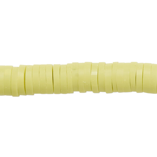 Bead, polymer clay, opaque bright yellow, 8x2mm heishi. Sold per pkg of (2) 15-1/2" to 16" strands. image number 0