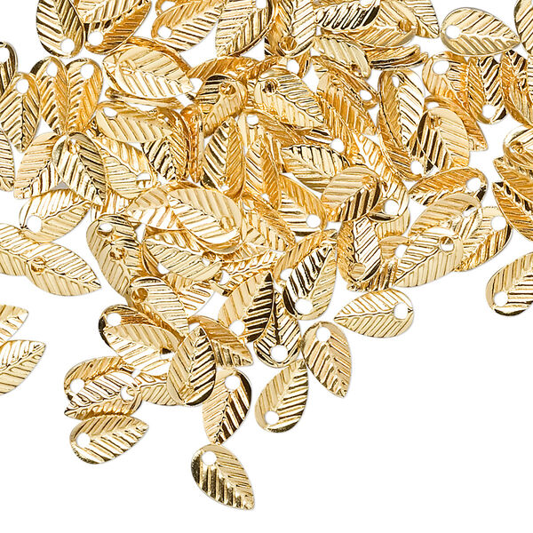 Charm, gold-plated brass, stamped, 6.5x4mm leaf. Sold per pkg of 100. image number 0