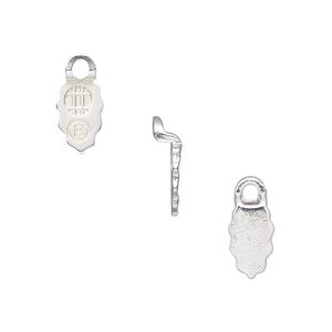 Bail, Aanraku®, glue-on earring, silver-plated "pewter" (zinc-based alloy), 13x6mm with 9x6mm leaf flat base. Sold per pkg of 24.
