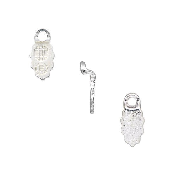 Bail, Aanraku®, glue-on earring, silver-plated "pewter" (zinc-based alloy), 13x6mm with 9x6mm leaf flat base. Sold per pkg of 24. image number 0