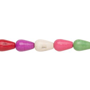 Bead, "howlite" (resin) (imitation), multicolored, 10x6mm-11x7mm teardrop. Sold per 15-inch strand.