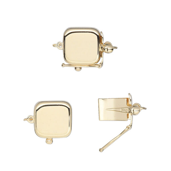 Clasp, tab with safety, 14Kt gold, 9x9mm smooth square. Sold individually. image number 0