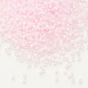 Seed bead, Delica®, glass, pkg/50g, #11 round, translucent pink-lined rainbow crystal clear (DB-0055).
