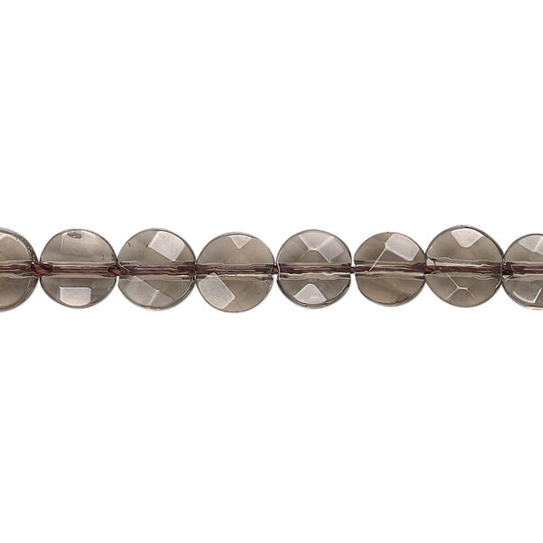 Bead, smoky quartz (heated / irradiated), light to medium, 6mm faceted flat round, B grade, Mohs hardness 7. Sold per 15-1/2" to 16" strand. image number 0