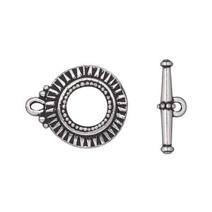 Clasp toggle 1pkg1 silver-plated pewter (tin alloy), 17.5mm round, antique TierraCast® 1-strand