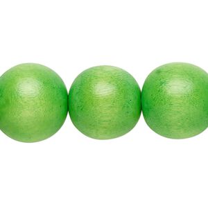 Bead, Taiwanese cheesewood (dyed / waxed), kelly green, 15-16mm round. Sold per 15-1/2" to 16" strand.