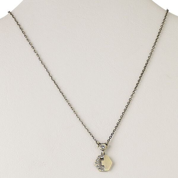 Necklace, crystal rhinestone and antiqued gold-plated brass, clear, 12x12mm hexagon, 16 inches with 3-inch extender chain and lobster claw clasp. Sold individually. image number 0