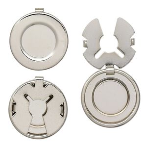 Button cover, imitation nickel-plated brass, 18mm round. Sold per pkg of 100.