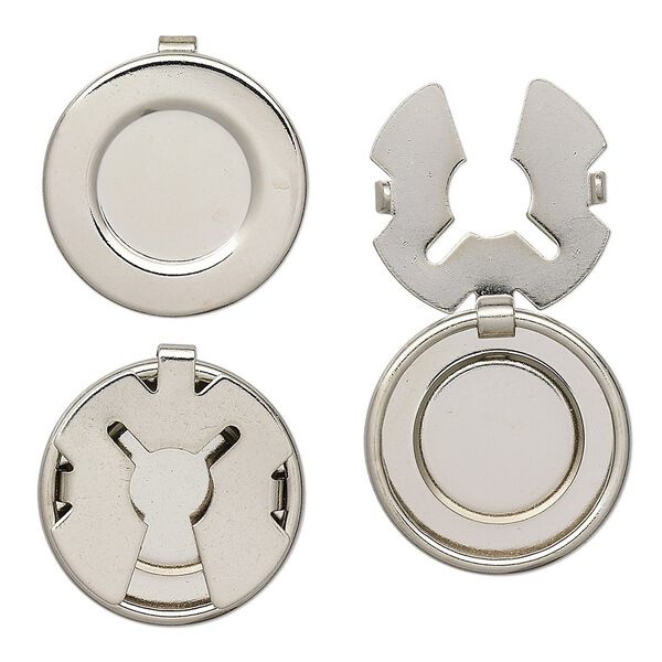 Button cover, imitation nickel-plated brass, 18mm round. Sold per pkg of 100. image number 0