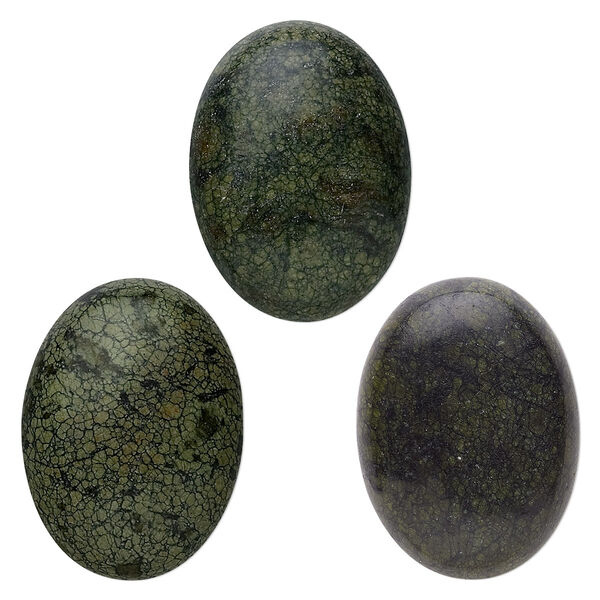 Cabochon, Russian serpentine (natural), 30x22mm calibrated oval, B grade, Mohs hardness 2-1/2 to 5. Sold per pkg of 2. image number 0