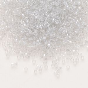 Seed bead, Delica®, glass, pkg/7.5g, #11 round, translucent silver grey-lined luster crystal clear (DB-0271).