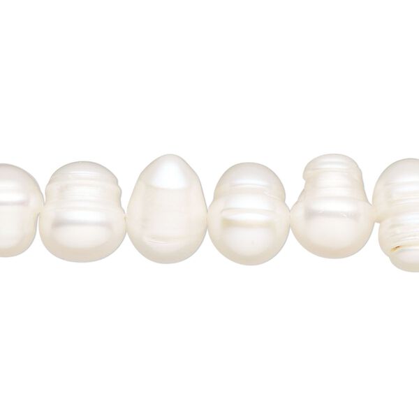 Pearl, cultured freshwater (bleached), white, 9x8mm-14x9mm rice, D grade, Mohs hardness 2-1/2 to 4. Sold per 15 " strand. image number 0