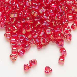 Seed bead, Miyuki 1pkg10g, glass, #5 triangle, translucent rainbow red (TR-1158)