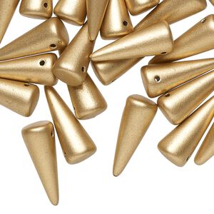 Bead 30pk opaque gold, Preciosa Czech pressed glass  17x7mm top-drilled spike