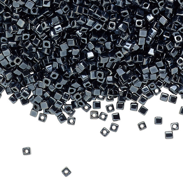 Seed bead, Miyuki, glass, pkg/250g, 1.8mm square, opaque gunmetal, (SB-451). image number 0