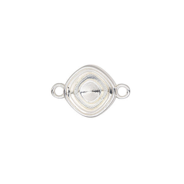 Link, Almost Instant Jewelry®, silver-finished "pewter" (zinc-based alloy), 13mm diamond with 10mm cushion setting. Sold per pkg of 2. image number 0