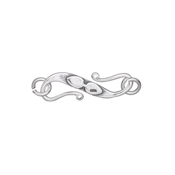 Clasp S-hook 1pkg1 sterling silver, 22x7mm flat double-sided / 5mm jump ring, antiqued 1-strand image number 0