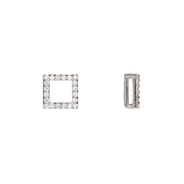 Slide, cubic zirconia and rhodium-plated sterling silver, clear, 8mm single-sided open square with 6x1mm hole. Sold individually. image number 0