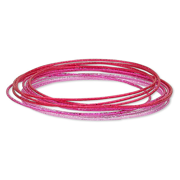 Bracelet, bangle, steel, light red / red / dark red, 1mm wide, 8-1/2 inches. Sold per 12-piece set. image number 0