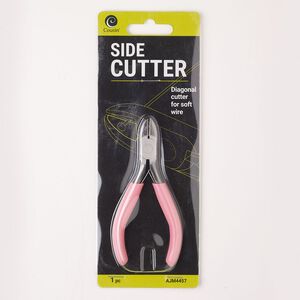Pliers, side-cutter, steel and rubber, pkg/1, silver finish and pink, 4-1/4-inches.