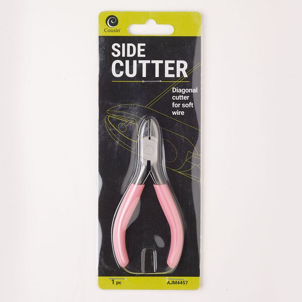 Pliers, side-cutter, steel and rubber, pkg/1, silver finish and pink, 4-1/4-inches. image number 0