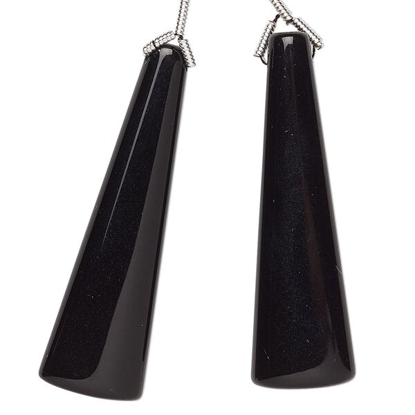 Black onyx 1pkg2, hand-cut top-drilled triangle bead 40x12mm image number 0