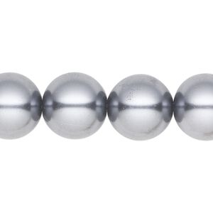 Bead, crystal pearl, pewter, 14mm round. Sold per 15-1/2" to 16" strand, approximately 25 beads.