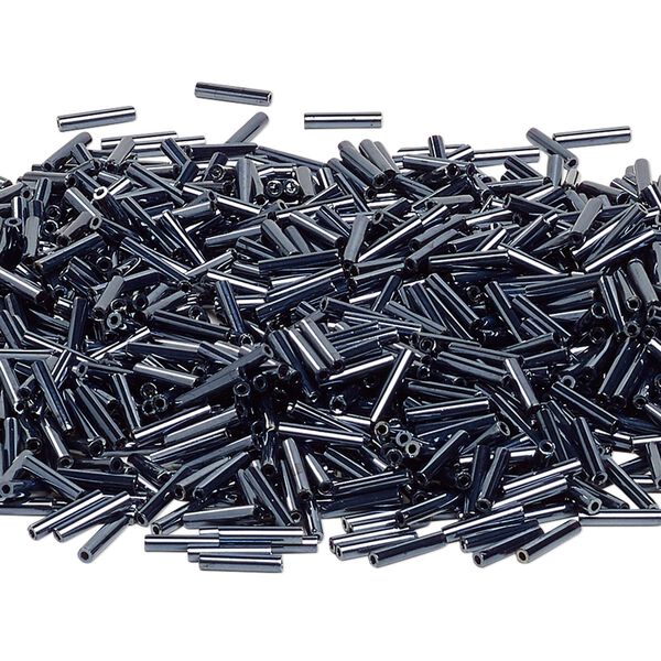 Bead, Miyuki, bugle bead, glass, pkg/250 g, 9x1.9mm center-drilled, opaque gunmetal, (RBU-0451). image number 0