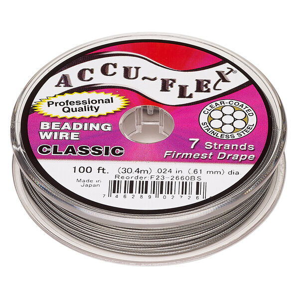 Beading wire, Accu-Flex®, nylon and stainless steel, clear, 7 strand, 0.024-inch diameter. Sold per 100-foot spool. image number 0